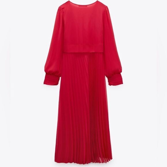 Zara Pleated Fuchsia Midi Dress New - Picture 4 of 11
